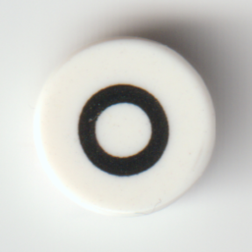 Tile Round 1 × 1 with Black 'O' print White