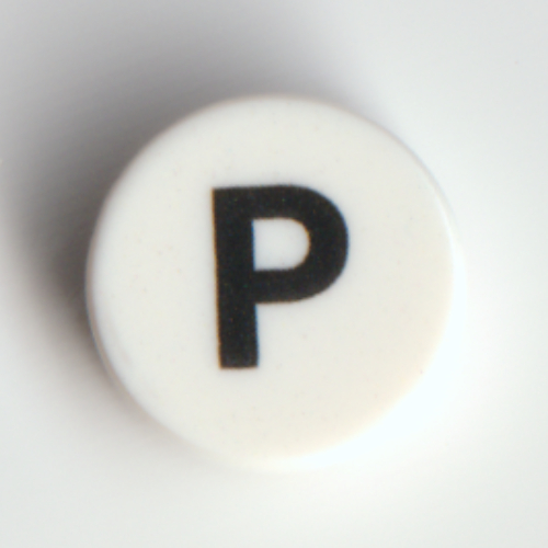 Tile Round 1 × 1 with Black 'P' print White