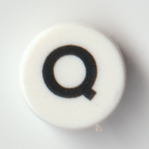 Tile Round 1 × 1 with Black 'Q' print White