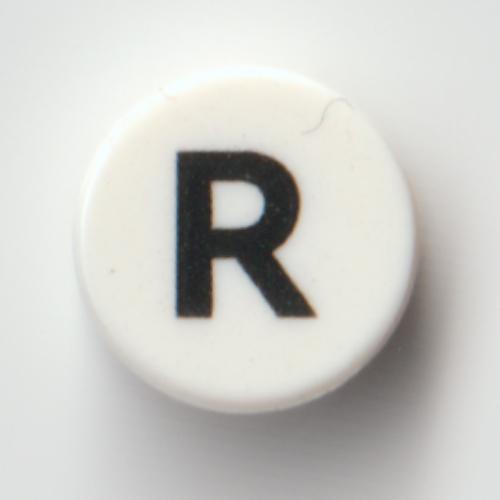 Tile Round 1 × 1 with Black 'R' print White