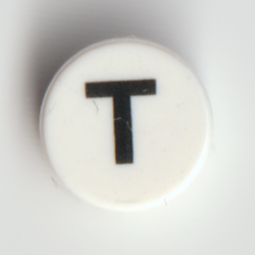 Tile Round 1 × 1 with Black 'T' print White