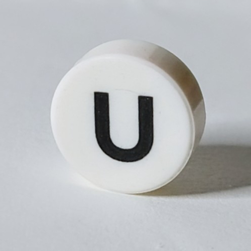 Tile Round 1 × 1 with Black 'U' print White