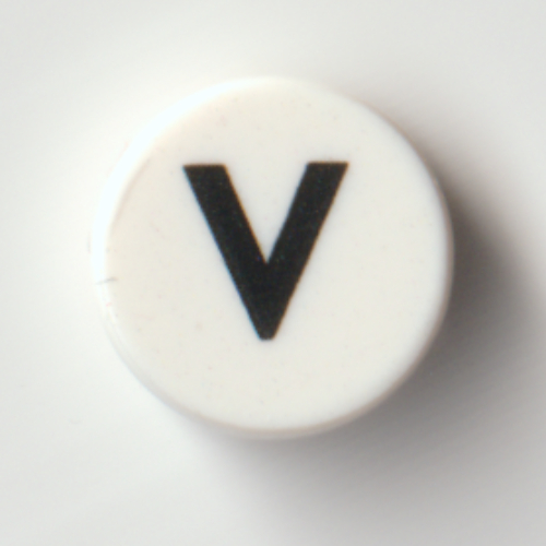 Tile Round 1 × 1 with Black 'V' print Weiß