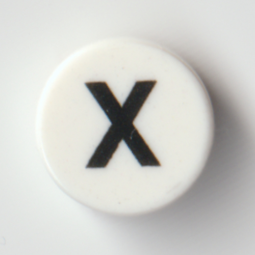 Tile Round 1 × 1 with Black 'X' print Weiß