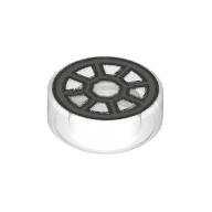 Tile Round 1 × 1 with Dark Bluish Grey Cockpit print Trans-Clear