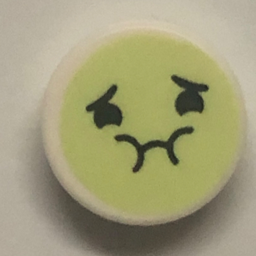 Tile Round 1 × 1 with Yellowish Green Queasy Face print White