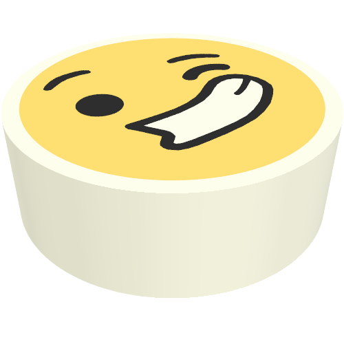 Tile Round 1 × 1 with Yellow Wink, Smile Face print Weiß