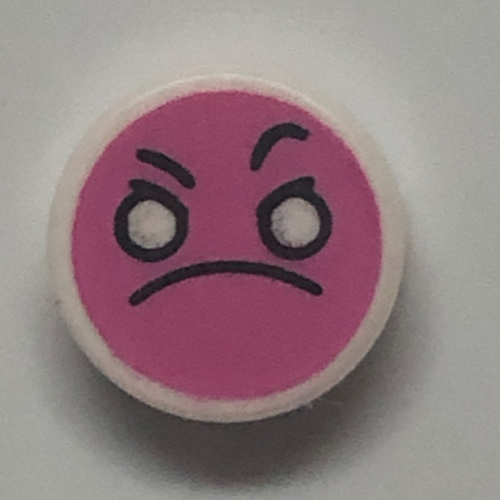 Tile Round 1 × 1 with Dark Pink Angry Face, Raised Eyebrow print White