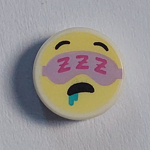 Tile Round 1 × 1 with Yellow Face, Lavender Eye Mask, Drool print Weiß
