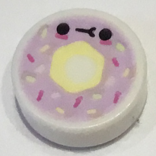 Tile Round 1 × 1 with Lavender Donut, Sprinkles, Face print Weiß
