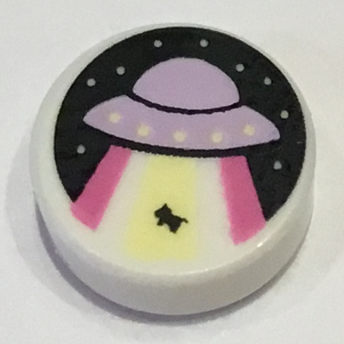 Tile Round 1 × 1 with Lavender UFO, Abduction Ray print White