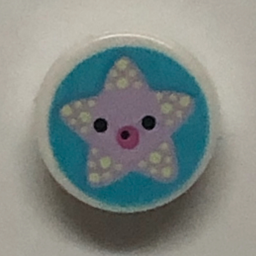 Tile Round 1 × 1 with Lavender Sea Star on Medium Azure Background print Weiß