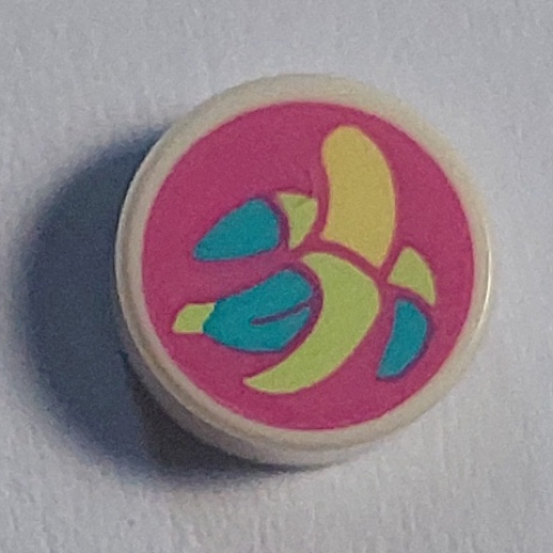 Tile Round 1 × 1 with Yellow/Yellowish Green/Dark Turquoise Banana on Dark Pink Background print White