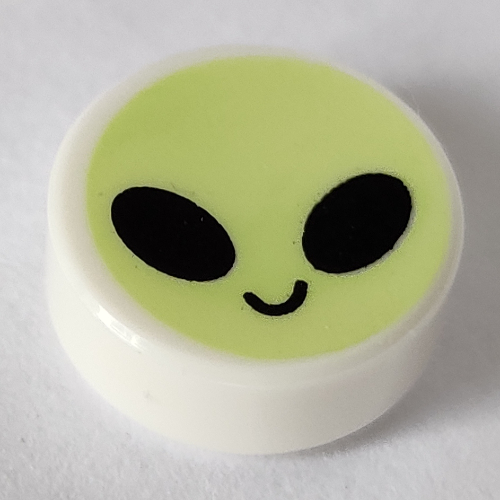 Tile Round 1 × 1 with Yellowish Green Alien Face print White
