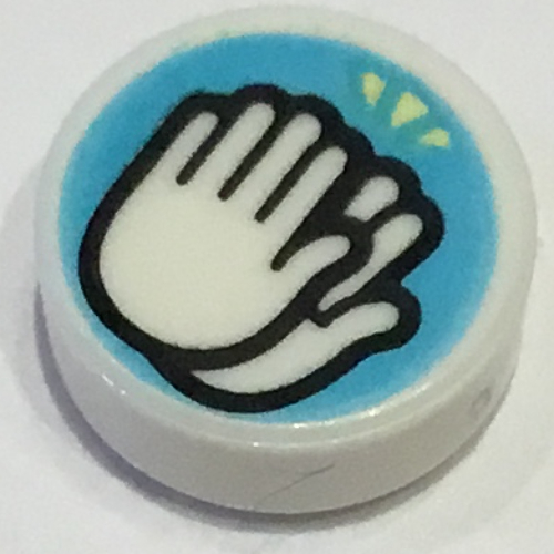Tile Round 1 × 1 with Clapping Hands on Medium Azure Background print White