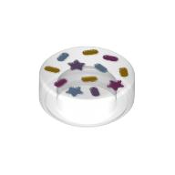 Tile Round 1 × 1 with Dark Pink, Lavender, Bright Orange, Bright Light Blue Sprinkles and Stars print Trans-Clear