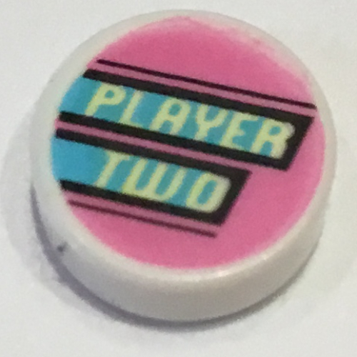 Tile Round 1 × 1 with 'PLAYER TWO' print White