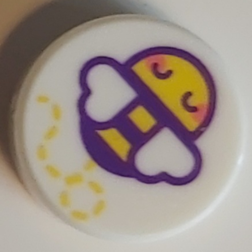 Tile Round 1 × 1 with Bee, Dark Purple Hearts for Wings print White