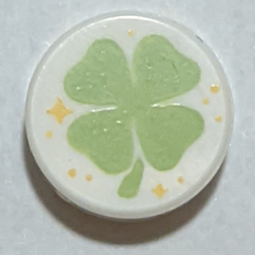 Tile Round 1 × 1 with Four Leaf Clover print White