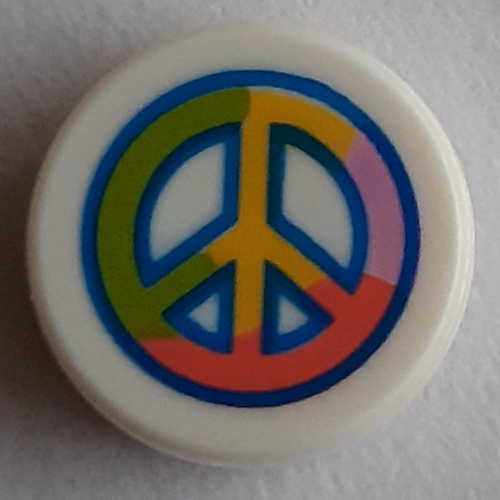 Tile Round 1 × 1 with Multi-Colored Peace-Sign print White