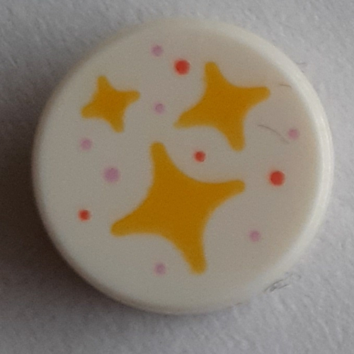 Tile Round 1 × 1 with Yellow Stars print White