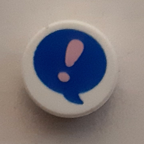 Tile Round 1 × 1 with Bright Pink Exclamation Mark in Dark Azure Speech Bubble print White