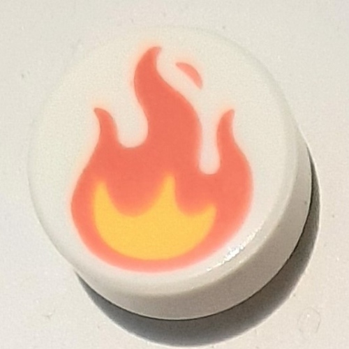 Tile Round 1 × 1 with Yellow/Coral Fire/Flames print White