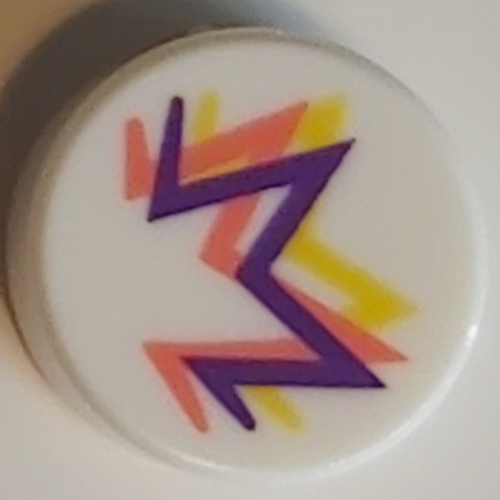 Tile Round 1 × 1 with Dark Purple/Coral/Bright Light Orange 'M' print White