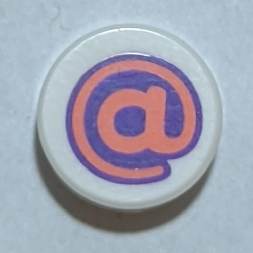 Tile Round 1 × 1 with Bright Pink '@' on Dark Purple Background print White