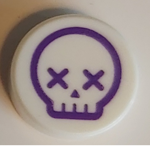 Tile Round 1 × 1 with Dark Purple Skull, X for Eyes print Weiß