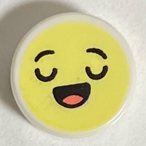 Tile Round 1 × 1 with Smiley, Closed Eyes Half Open Mouth print White