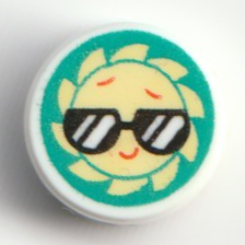 Tile Round 1 × 1 with Sun with Sunglasses on Dark Turquoise Background print Weiß