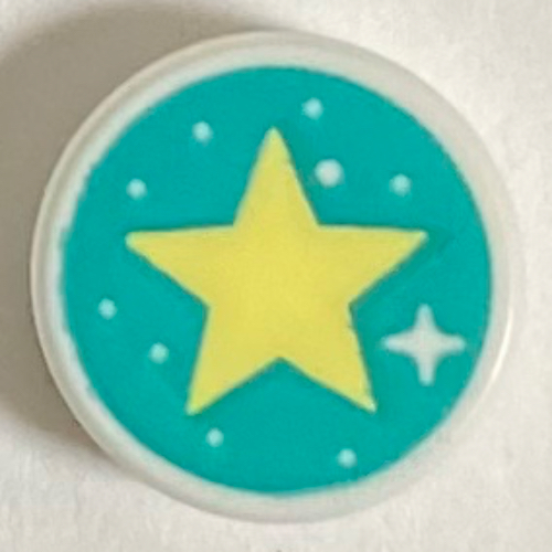 Tile Round 1 × 1 with Star on Dark Turquoise Background print Weiß