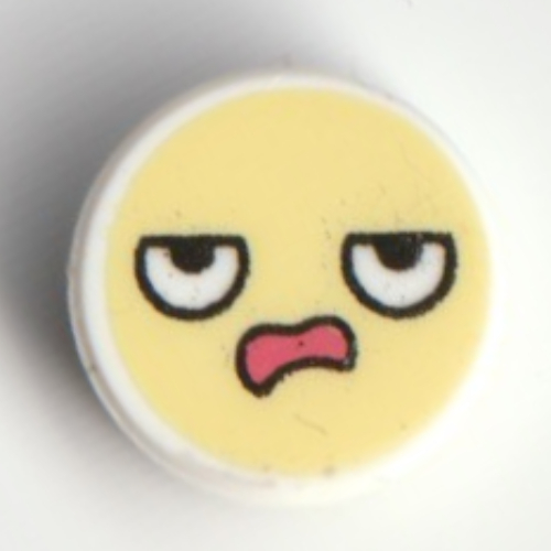 Tile Round 1 × 1 with Smiley, Annoyed/Angry Face print White