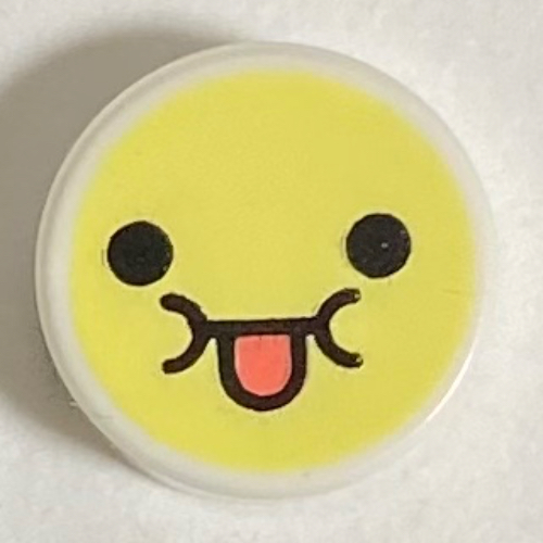 Tile Round 1 × 1 with Smiley, Sticking Out Tongue Face print Weiß