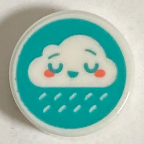Tile Round 1 × 1 with Raining Cloud on Dark Turquoise Background print White