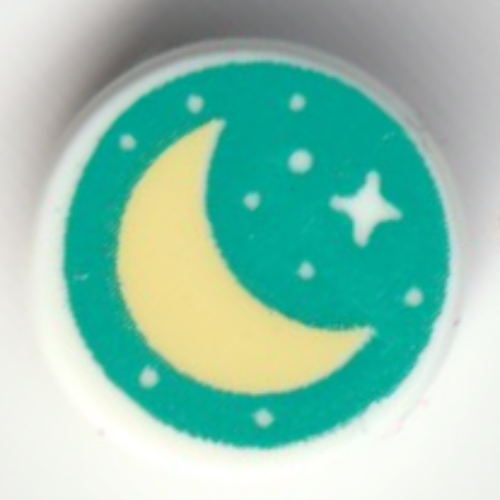 Tile Round 1 × 1 with Moon, Stars on Dark Turquoise Background print White