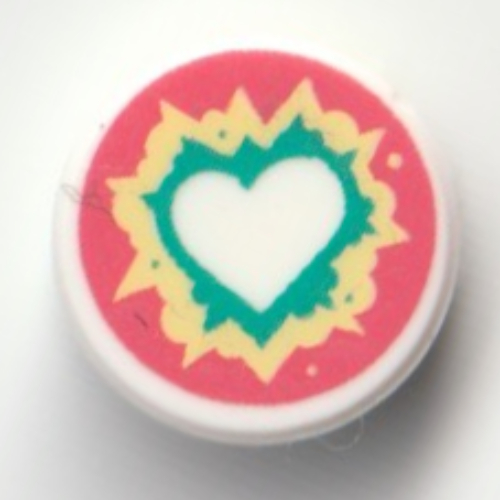 Tile Round 1 × 1 with Heart, Dark Turquoise, Bright Light Yellow Outline, Coral Background print Weiß
