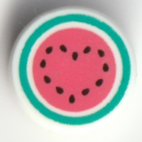 Tile Round 1 × 1 with Watermelon, Seeds in Heart-Shape print Weiß