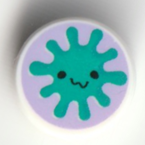 Tile Round 1 × 1 with Dark Turquoise Creature on Lavender Background print Weiß
