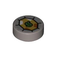 Tile Round 1 × 1 with Yellow Diamond/Jewel, Lime 'S' Print in Mattsilber