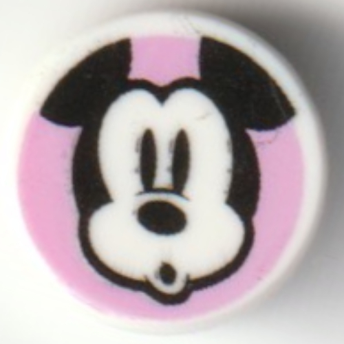 Tile Round 1 × 1 with Mickey Mouse, Surprised on Bright Pink Background print White