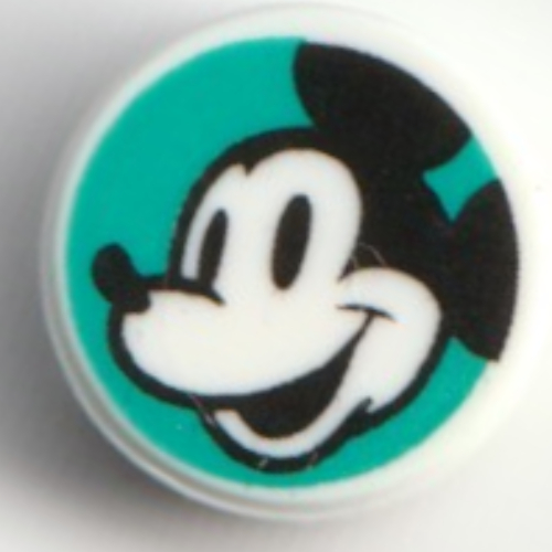 Tile Round 1 × 1 with Mickey Mouse, From Side on Dark Turquoise Background print White