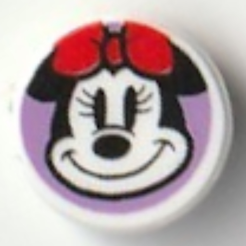 Tile Round 1 × 1 with Minnie Mouse, Smile on Lavender Background print Weiß