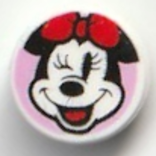 Tile Round 1 × 1 with Minnie Mouse, Wink on Bright Pink Background print Weiß