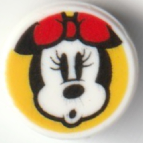 Tile Round 1 × 1 with Minnie Mouse, Surprised on Bright Light Orange Background print Weiß
