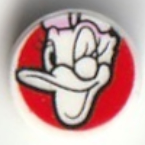 Tile Round 1 × 1 with Daisy Duck, Wink on Red Background print White