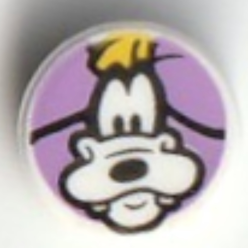 Tile Round 1 × 1 with Goofy on Lavender Background print Weiß