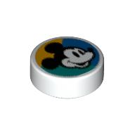 Tile Round 1 × 1 with Mickey Mouse on Dark Turquoise/Blue/Bright Light Orange Background print Weiß