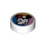 Tile Round 1 × 1 with Minnie Mouse on Dark Turquoise/Blue/Bright Light Orange Background print Weiß